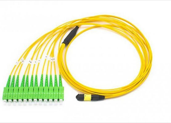 China 12 cordón de remiendo del Sc APC de las fibras MPO, cordón amarillo de la fibra óptica del desbloqueo para la red del almacén proveedor
