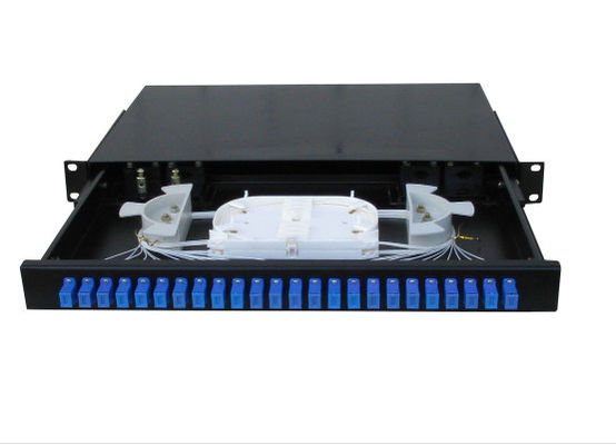 China SC 1U a una cara 19 prenda impermeable del puerto del panel de remiendo del acoplador de la fusión de la pulgada 24 con color negro proveedor